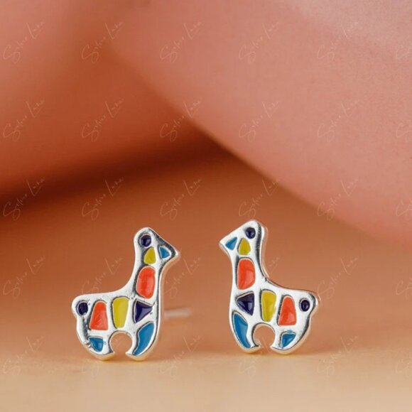 Multicolor Super Adorable Tiny Animal Giraffe Stud Earrings - Picture 2 of 6